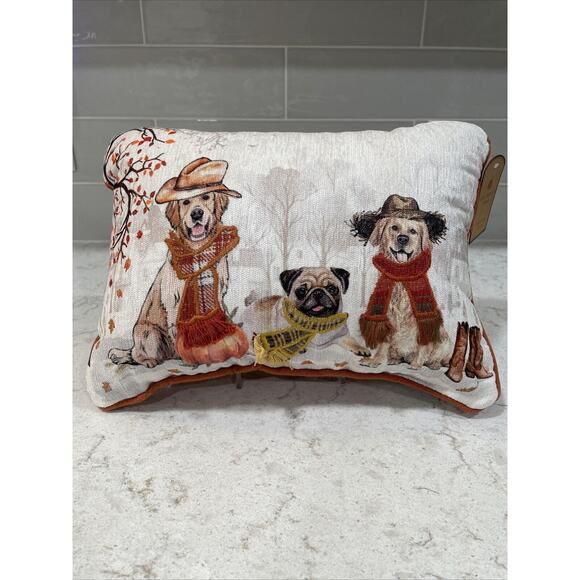 GOLDEN RETRIEVER & PUG DOGS in Cowboy Hats Scarves w/ Boots & Fall Dog Pillow - Picture 2 of 9